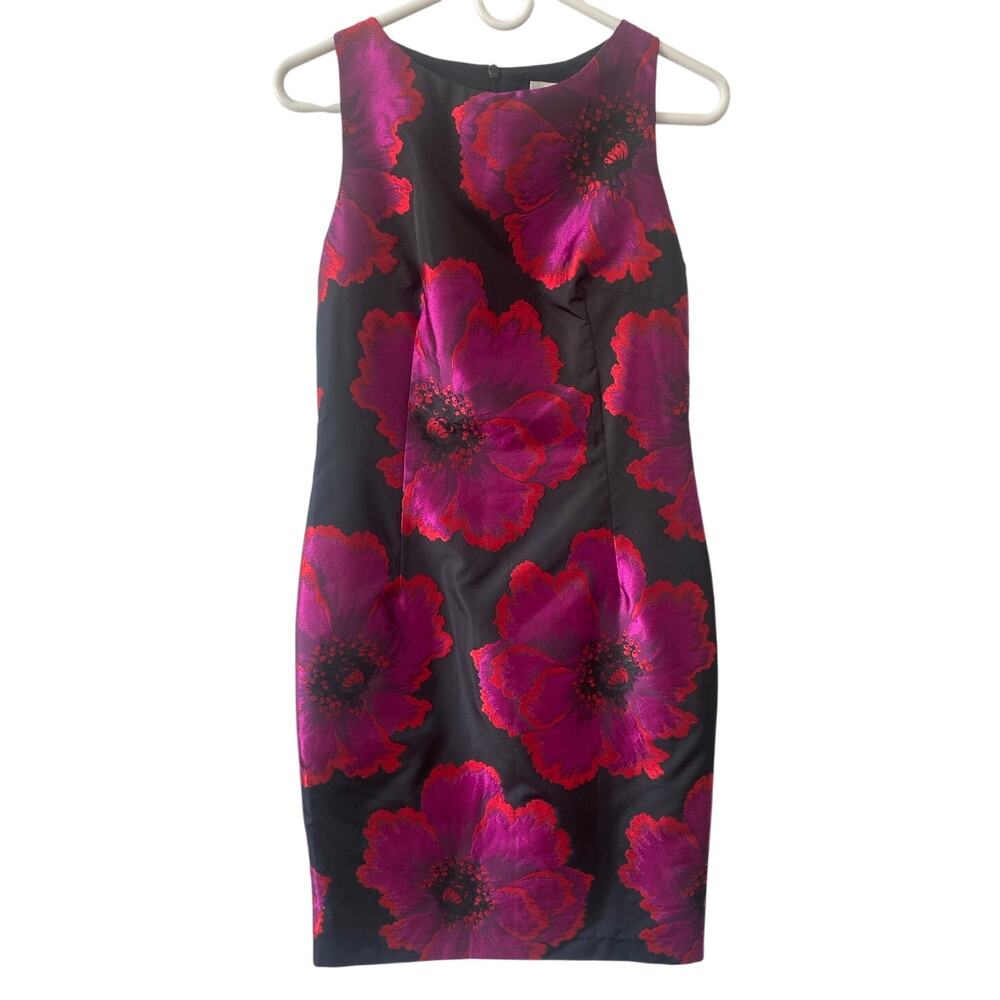 Helene Berman London Black Fuchsia Floral Sheath Dress Made in England Size 4